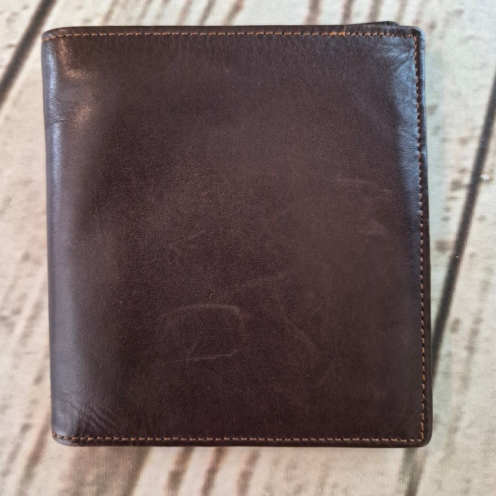 DOPP Mens Brown Satin Cowhide Leather Bifold Card Wallet